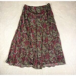 Coldwater Creek Green Paisley Print Midi Skirt S Pleated Flowy Boho Cottagecore